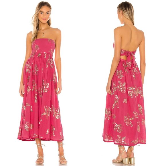 Free People Baja Babe Midi Dress in Hot Pink Sz M - Picture 7 of 13
